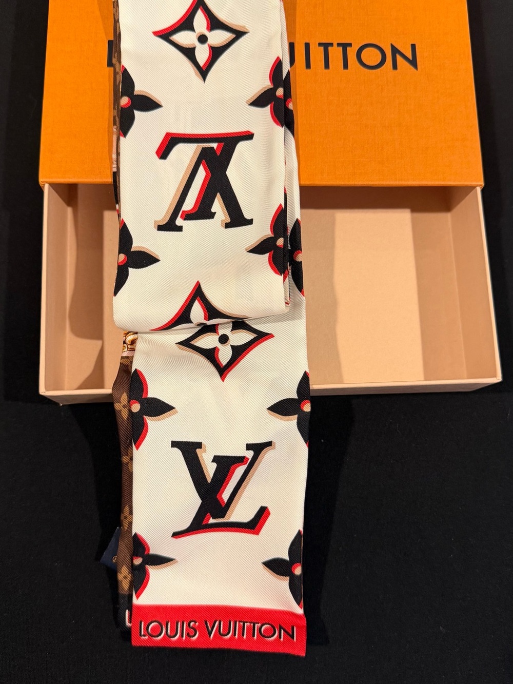 Louis Vuitton Cream, Black & Red Monogram Silk Bandeau